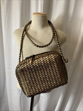 CEM Vintage Woven leather Metallic Bronze Crossbody Bag with Braided Strap